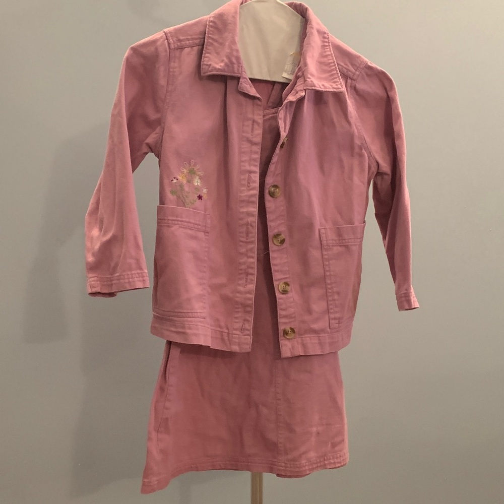 Girls' Pink Jacket and Dress Set - Floral Detail